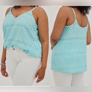 Torrid Sophie Challis Eyelet V Neck Swing Cami Light Blue Sz.2 Light, Airy